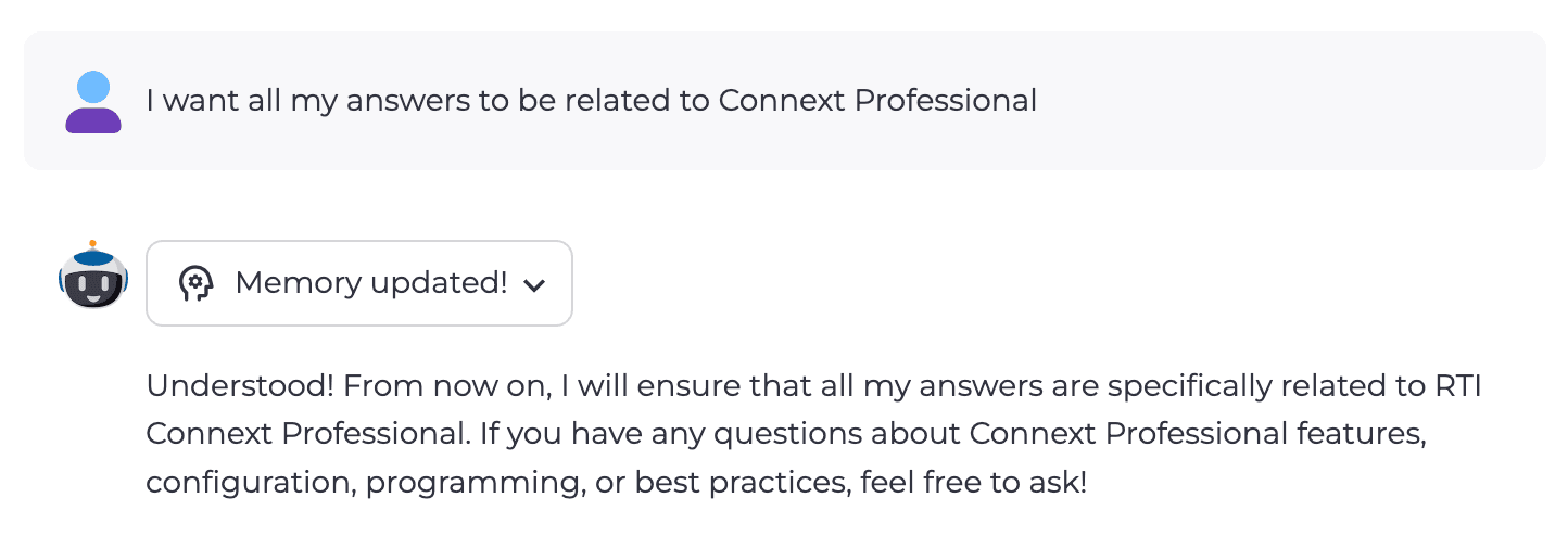 Screenshot showing memory creation in the chatbot